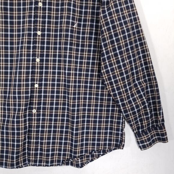Nautica 80s Two Ply Cotton Shirt Mens Extra Large Navy Plaid Cabin Button Down - Picture 5 of 12